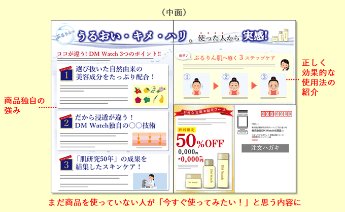 例文 デザイン例あり 化粧品業界での効果的なdm作成方法 セルマーケ